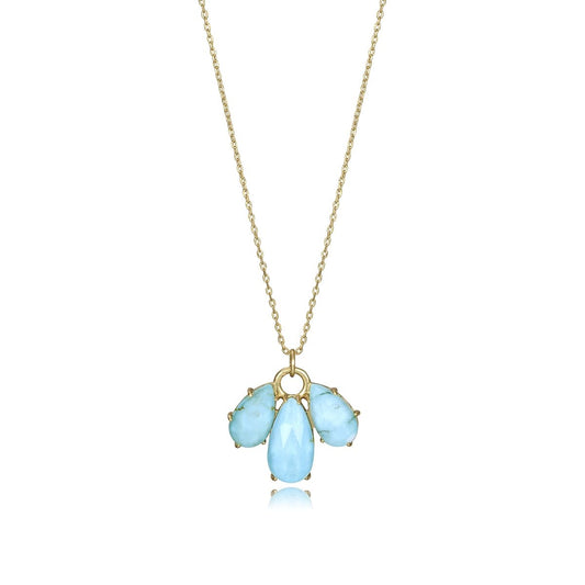 Elegant gold necklace with teardrop blue gemstones on a delicate chain, perfect for special occasions and everyday wear.