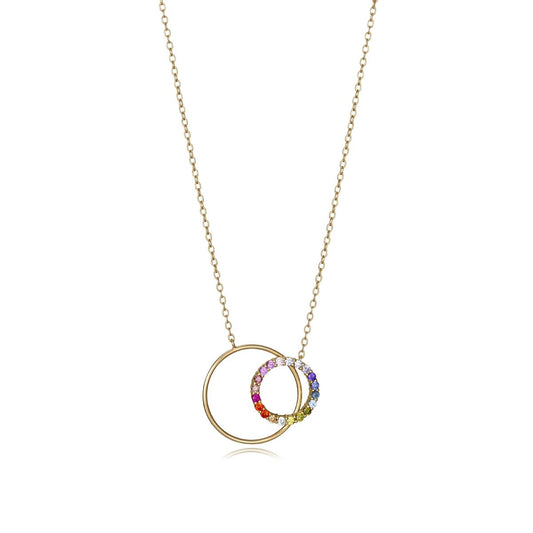 Alt Tag: VICEROY JEWELS Mod. 4128C100-39 silver necklace with colorful gemstone circles, lady's quartz movement, analog display, 32mm case