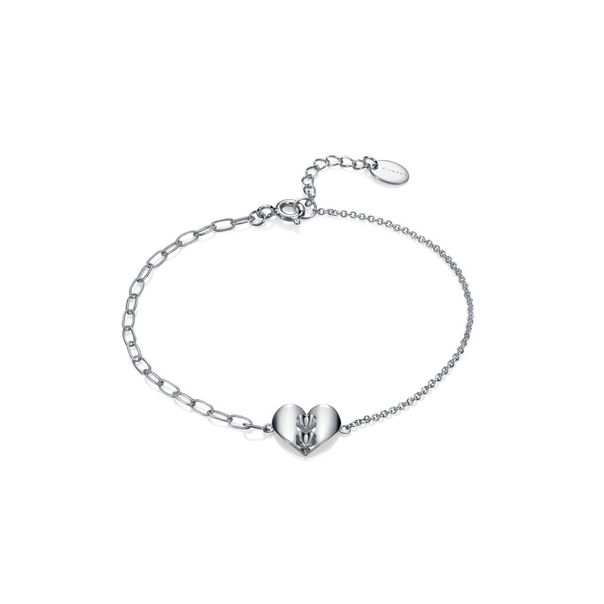 Silver bracelet from VICEROY JEWELS Mod. 61065P100-36 with heart charm, suitable for ladies, quartz analog, water resistant 3 ATM.