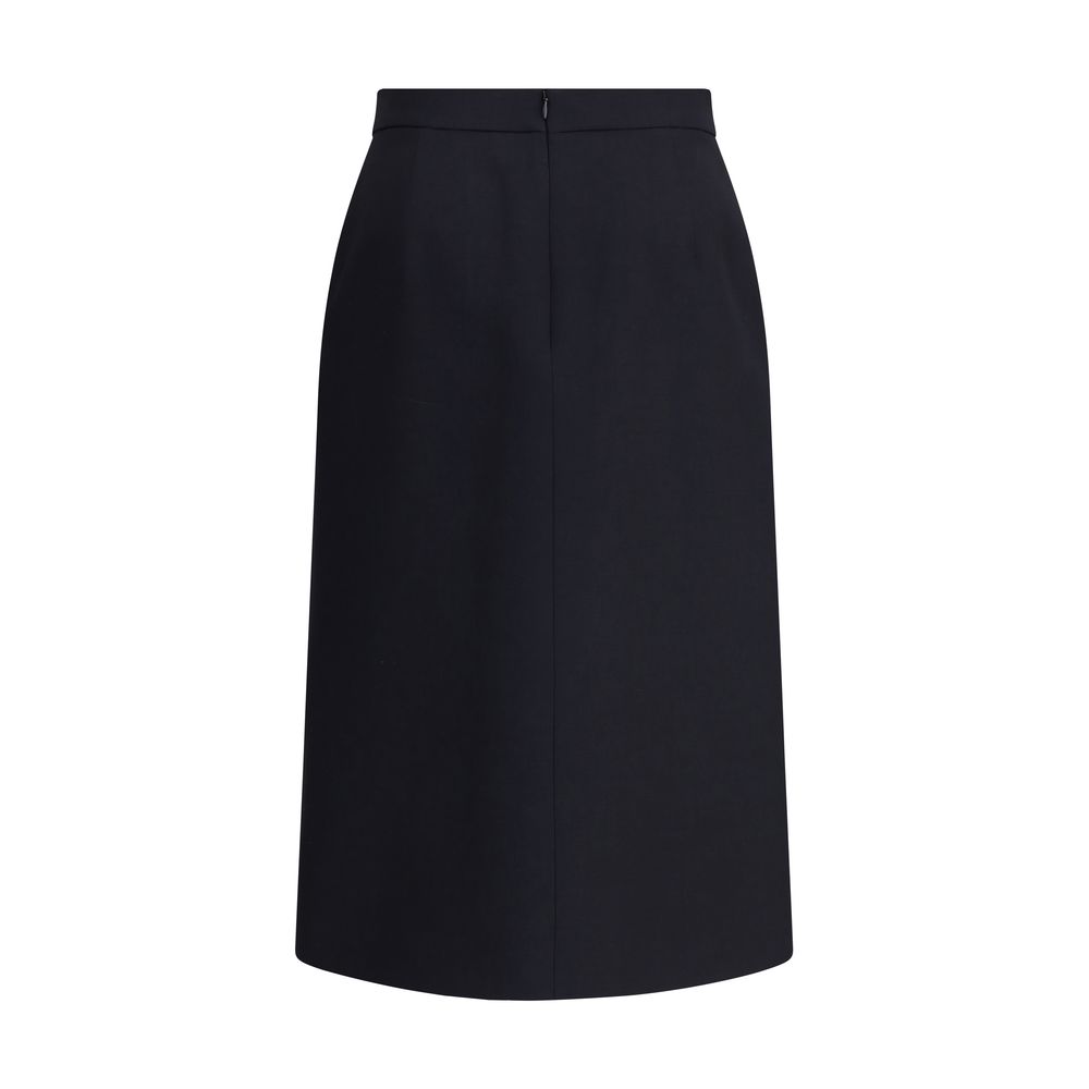 Valentino Black Fleece Wool Midi Skirt