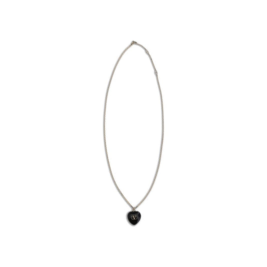 Valentino Garavani Black Brass Necklace with VLogo enamel detail and gold-tone finish, adjustable length, AW25 collection.