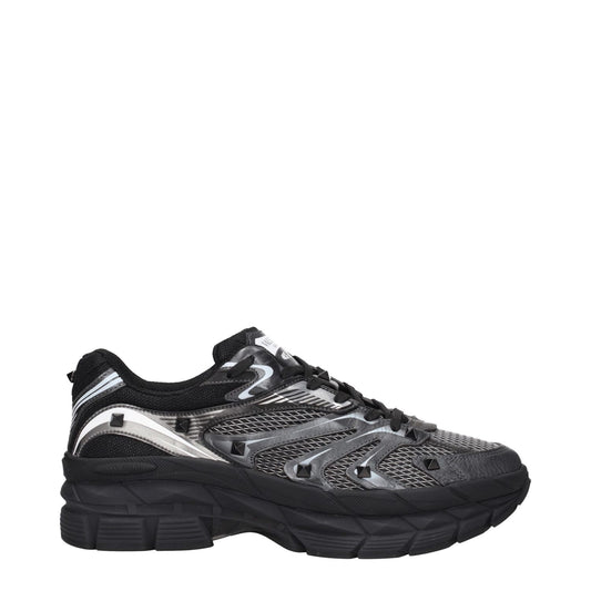 Valentino Garavani Black Fabric Athletic Sneakers with studs, lace-up closure, and rubber sole, MPN S0F57KJU74D, casual style.