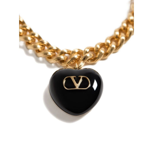 Valentino Garavani Coeur Royal Bracelet with black heart charm and chunky chain design, logo engraving and lobster claw fastening.