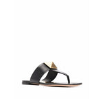 Valentino Garavani One Stud sandals in black leather with a round toe and thong strap, featuring a signature stud detail.