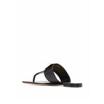 Valentino Garavani One Stud sandals in black leather with thong strap, round toe, made in Italy, women's footwear.