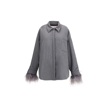 Valentino Gray Fleece Wool Clothing - Feather Jacket with snap-button closure and asymmetrical hem for modern style.