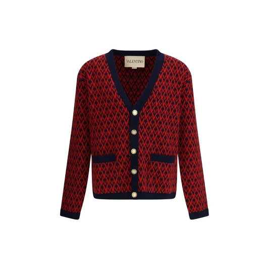Valentino Multicolor Fleece Wool Cardigan with embossed buttons and V logo pattern, Autumn/Winter 2025 collection.