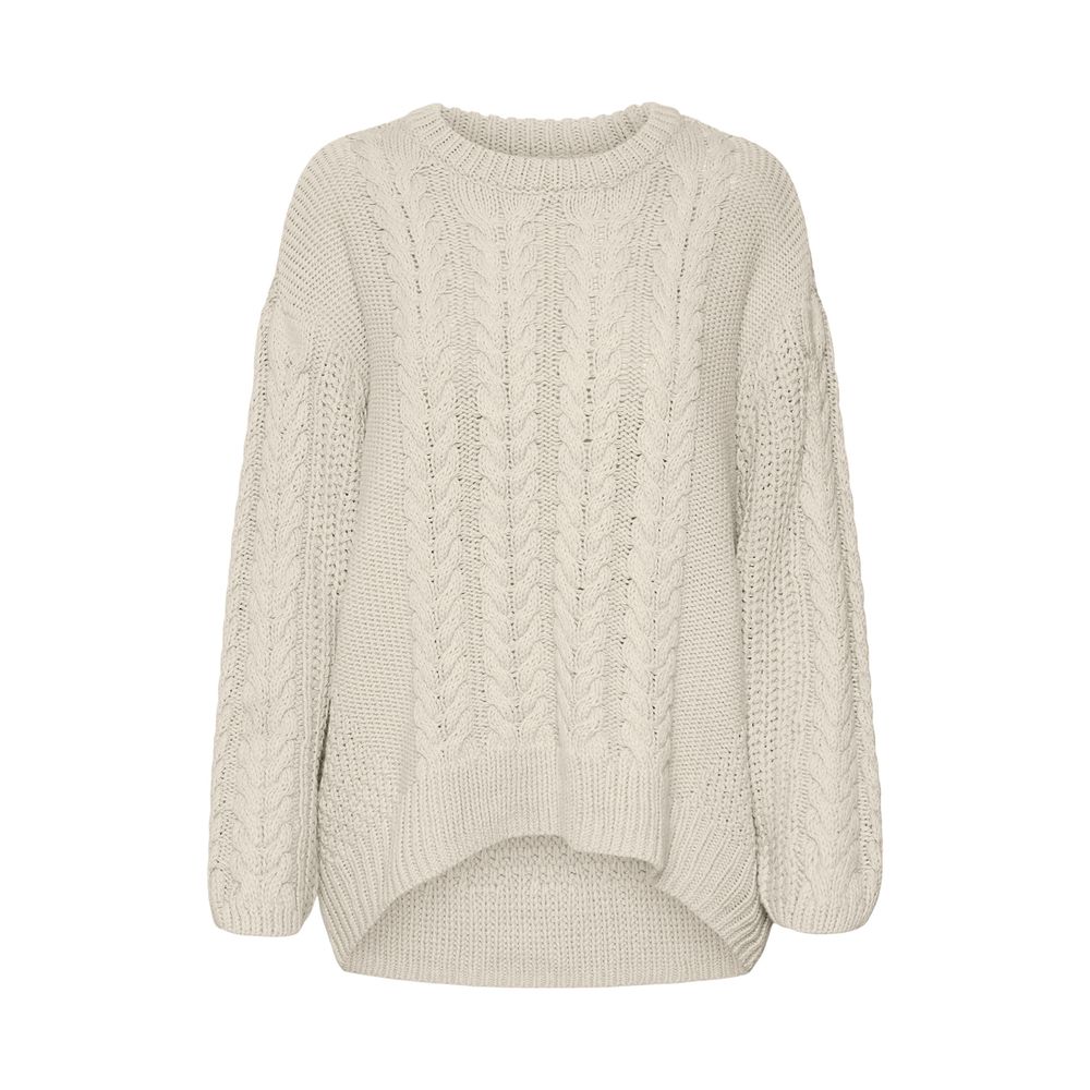 Vero Moda Beige Cotton Sweatshirt with cable-knit pattern and relaxed fit