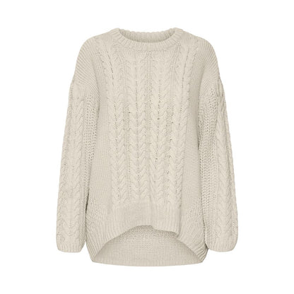 Vero Moda Beige Cotton Sweatshirt with cable-knit pattern and relaxed fit