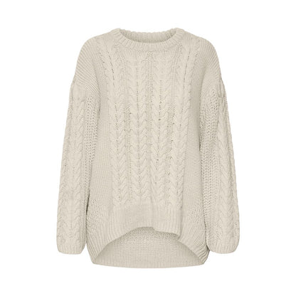 Vero Moda Beige Cotton Sweatshirt with cable-knit pattern and relaxed fit pullover.