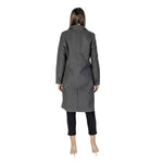 Back view of woman wearing Vero Moda Gray Polyester Coat with straight silhouette and classic lapel collar