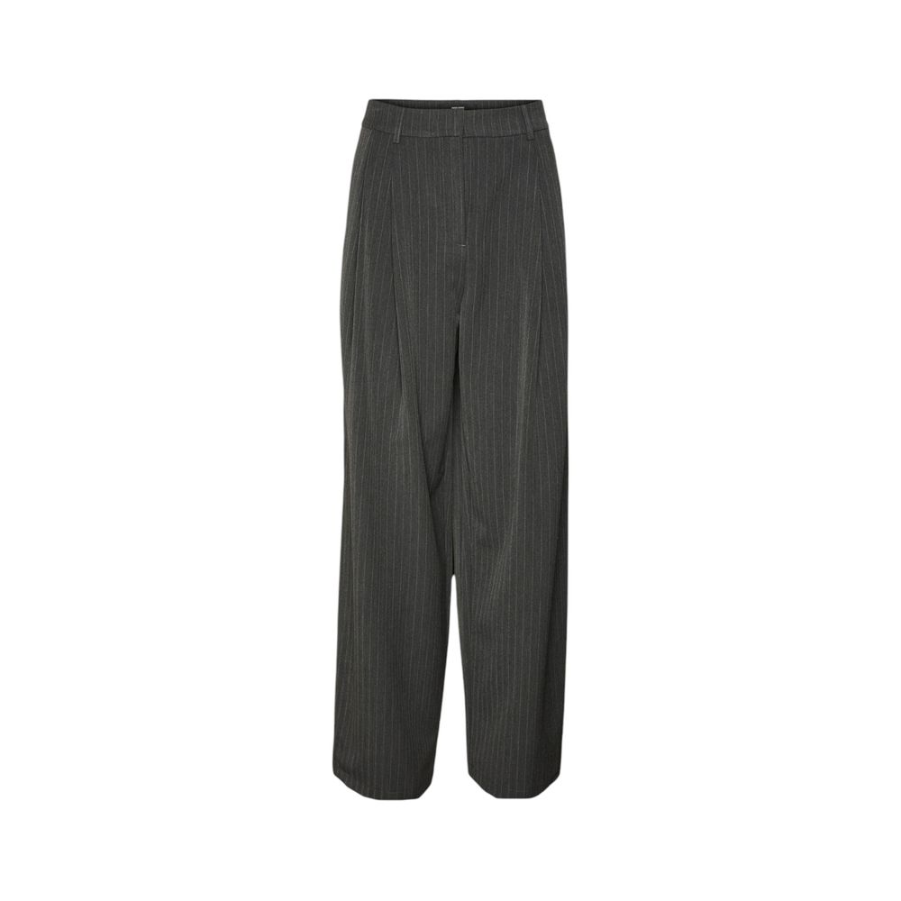 Vero Moda Gray Polyester Pant with pinstripe pattern, mid-rise waist and wide-leg style for a sophisticated look.