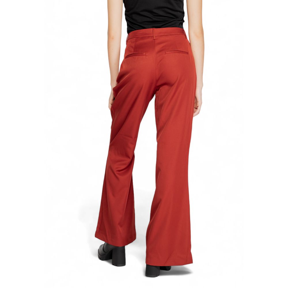Back view of Vero Moda Red Polyester Flared Pants, showcasing the mid-rise waist and elegant wide-leg cut for a sophisticated look.