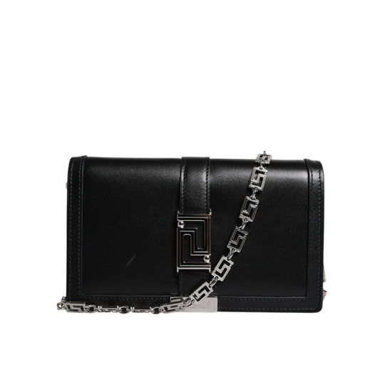 Versace Black Calfskin Leather Chain Strap Shoulder Crossbody Bag