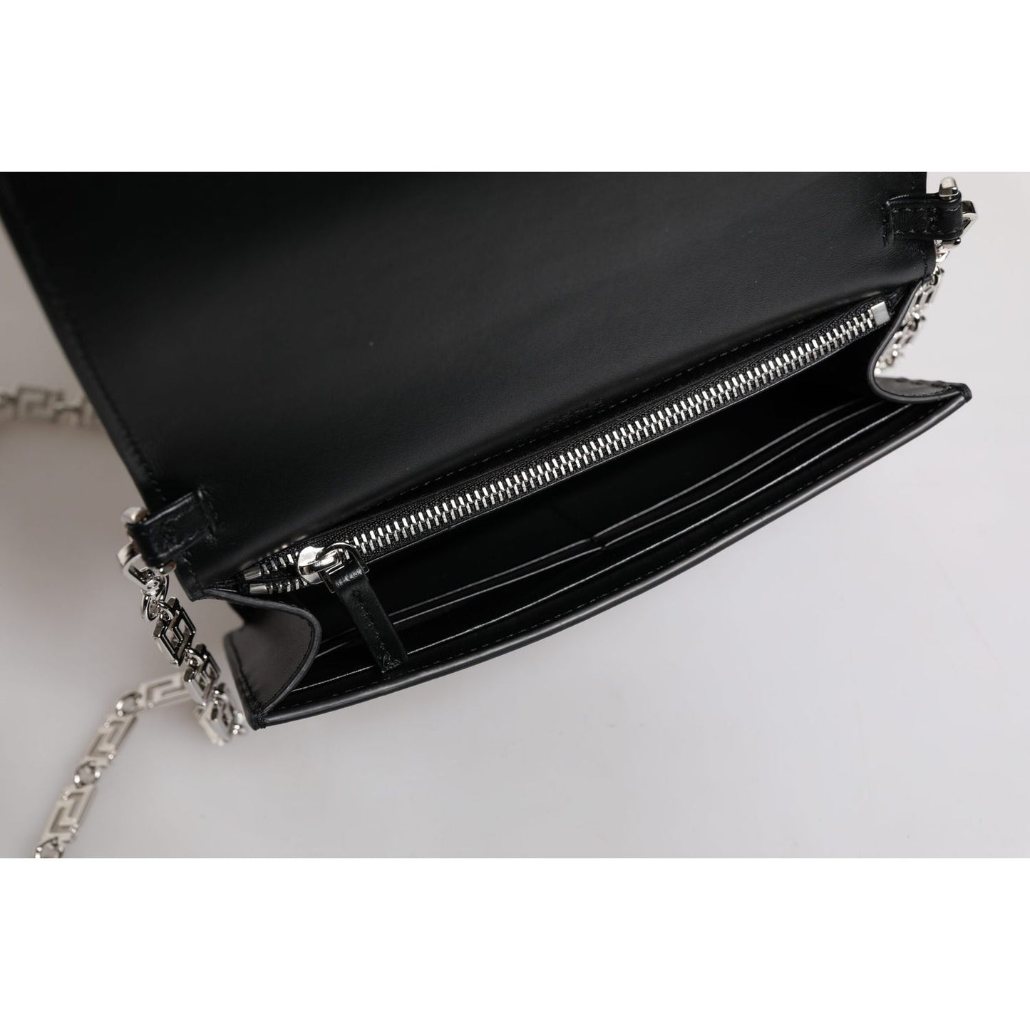 Versace Black Calfskin Leather Chain Strap Shoulder Crossbody Bag