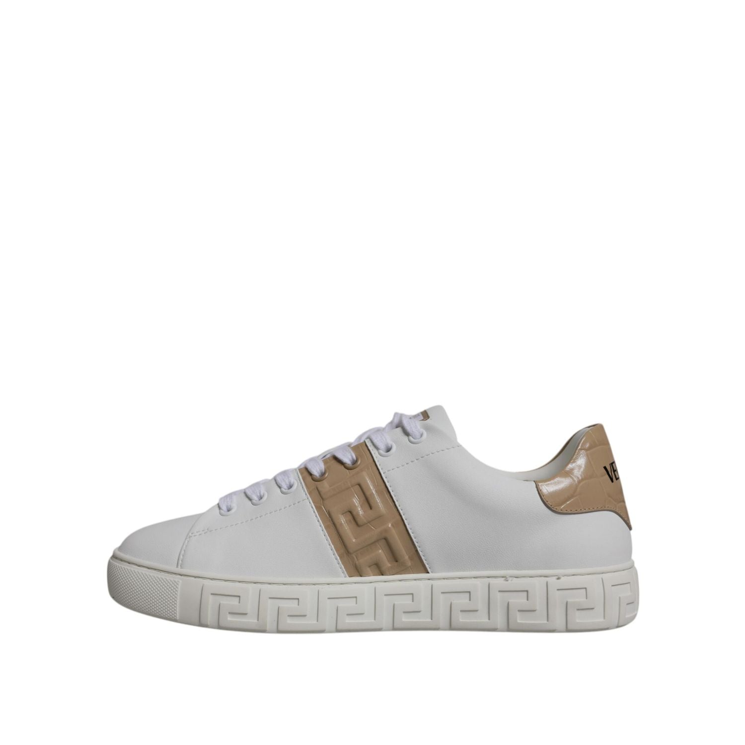 Versace White Brown Greca Print TPU Low Top Men Sneakers Shoes