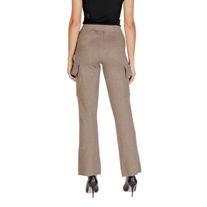 Back view of Vila Clothes Beige Viscose Cargo Pants with side pockets and wide-leg style.