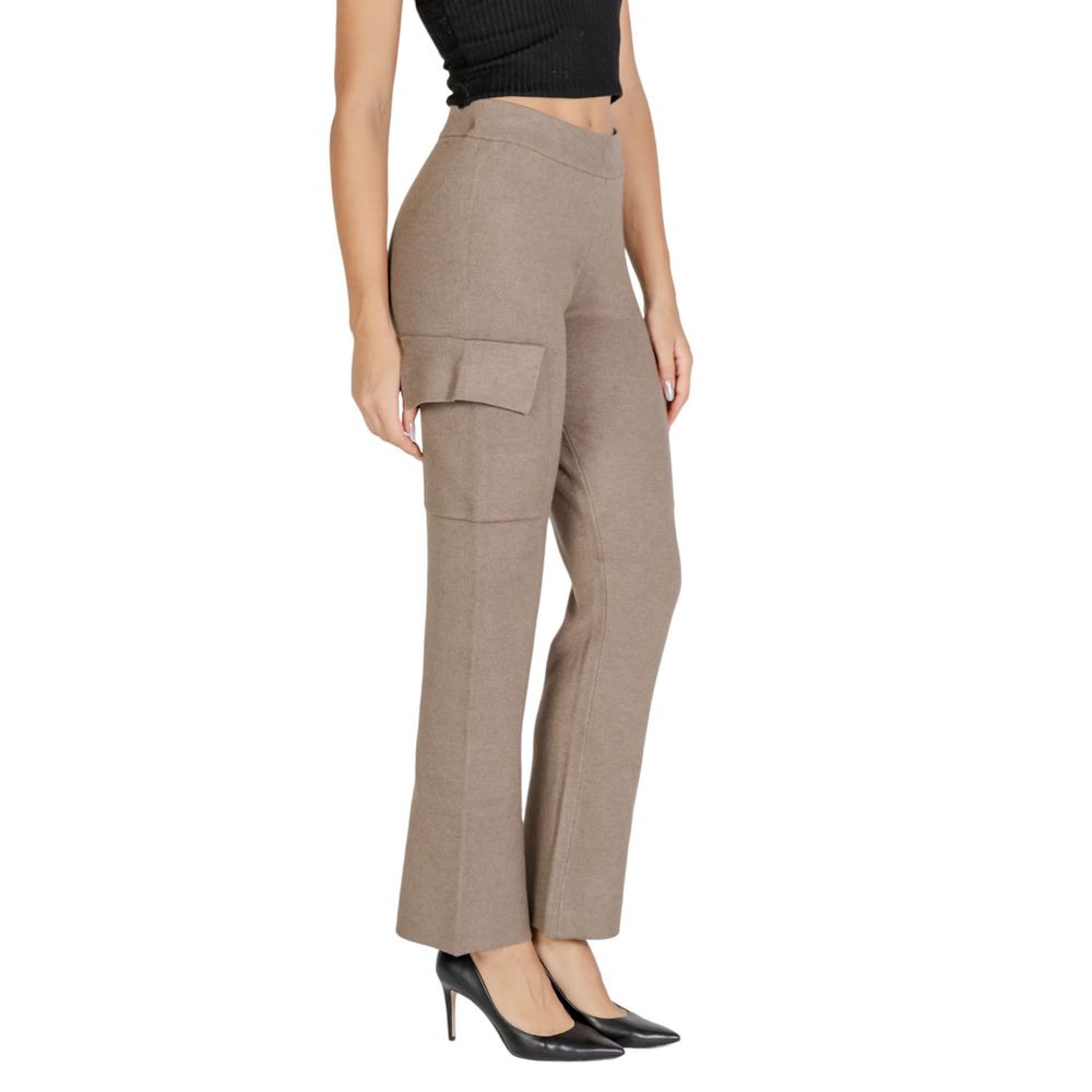 Vila Clothes Beige Viscose Cargo Pants with wide-leg design and side pockets