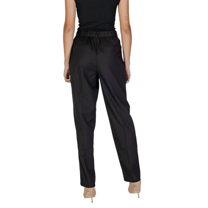 Back view of Vila Clothes Black Polyester Casual Pants for women, featuring high waist and regular cut with contemporary style.