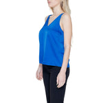 Vila Clothes Blue Polyester Top with V-neck and adjustable straps, showcasing modern style and elegance for women.