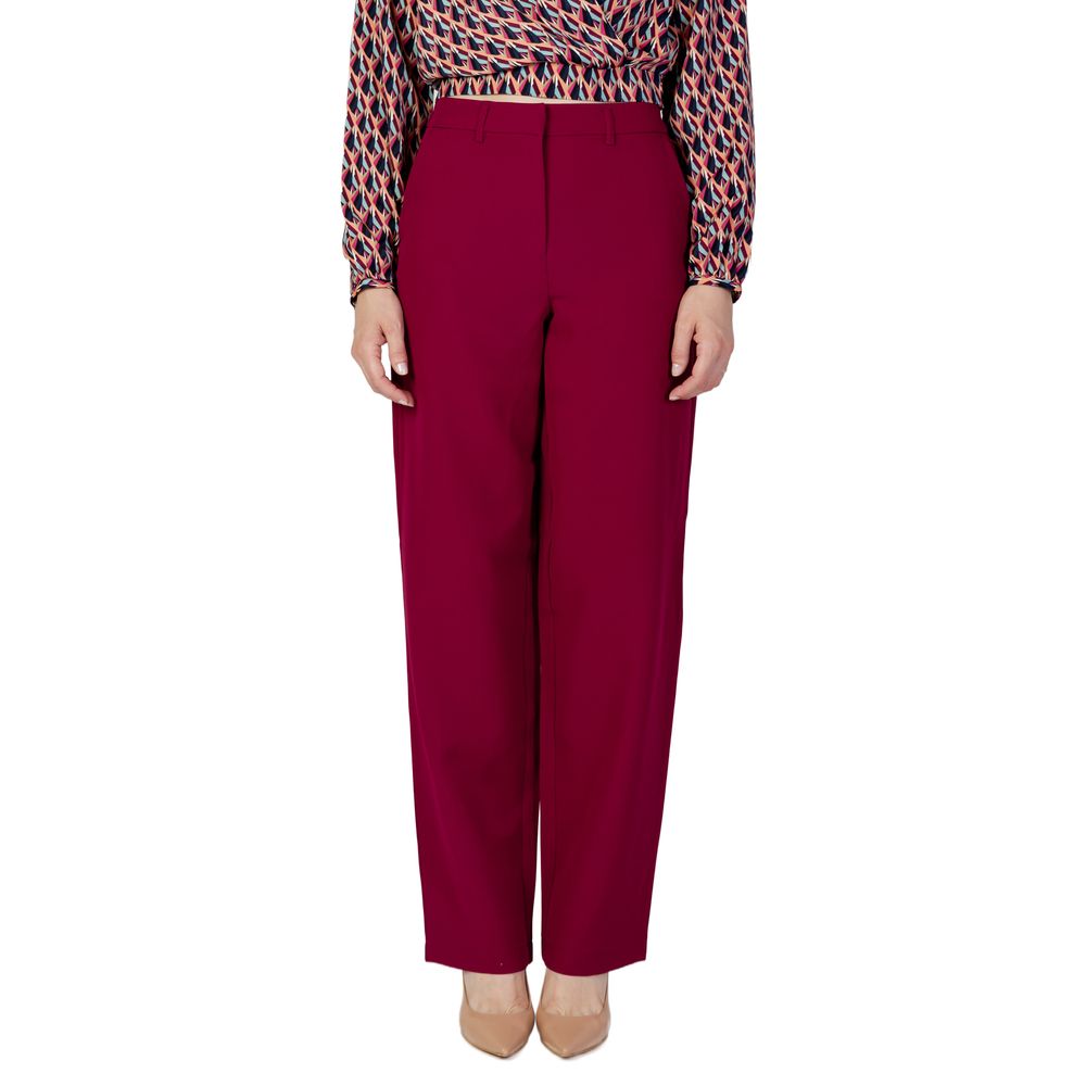 Woman wearing Vila Clothes Bordeaux Polyester Casual Pants showcasing elegant wide-leg design