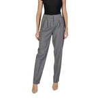 Vila Clothes Gray Polyester Pant with high waist and front pleats for women.