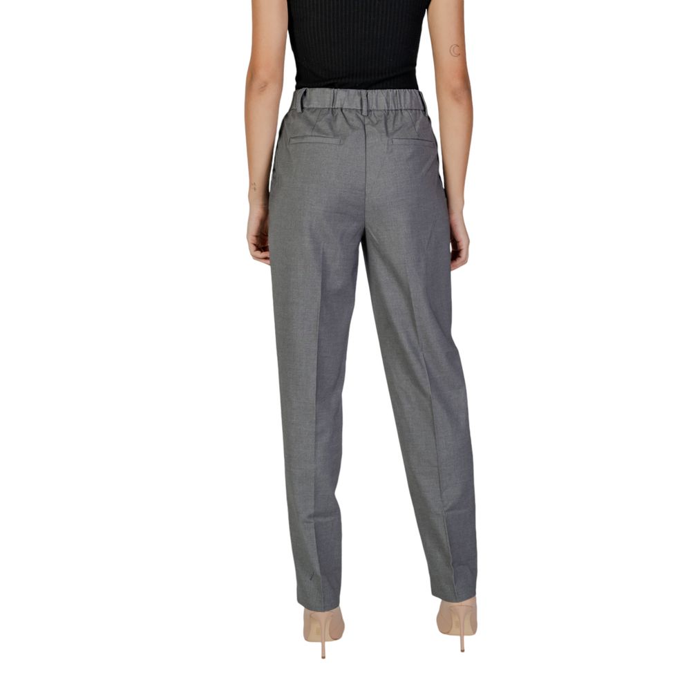Back view of Vila Clothes Gray Polyester Pant on model, showing high waist and regular cut for a stylish, comfortable fit. Product code: 14101013.