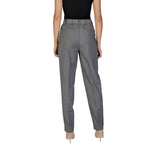 Back view of Vila Clothes Gray Polyester Pant on model, showing high waist and regular cut for a stylish, comfortable fit. Product code: 14101013.
