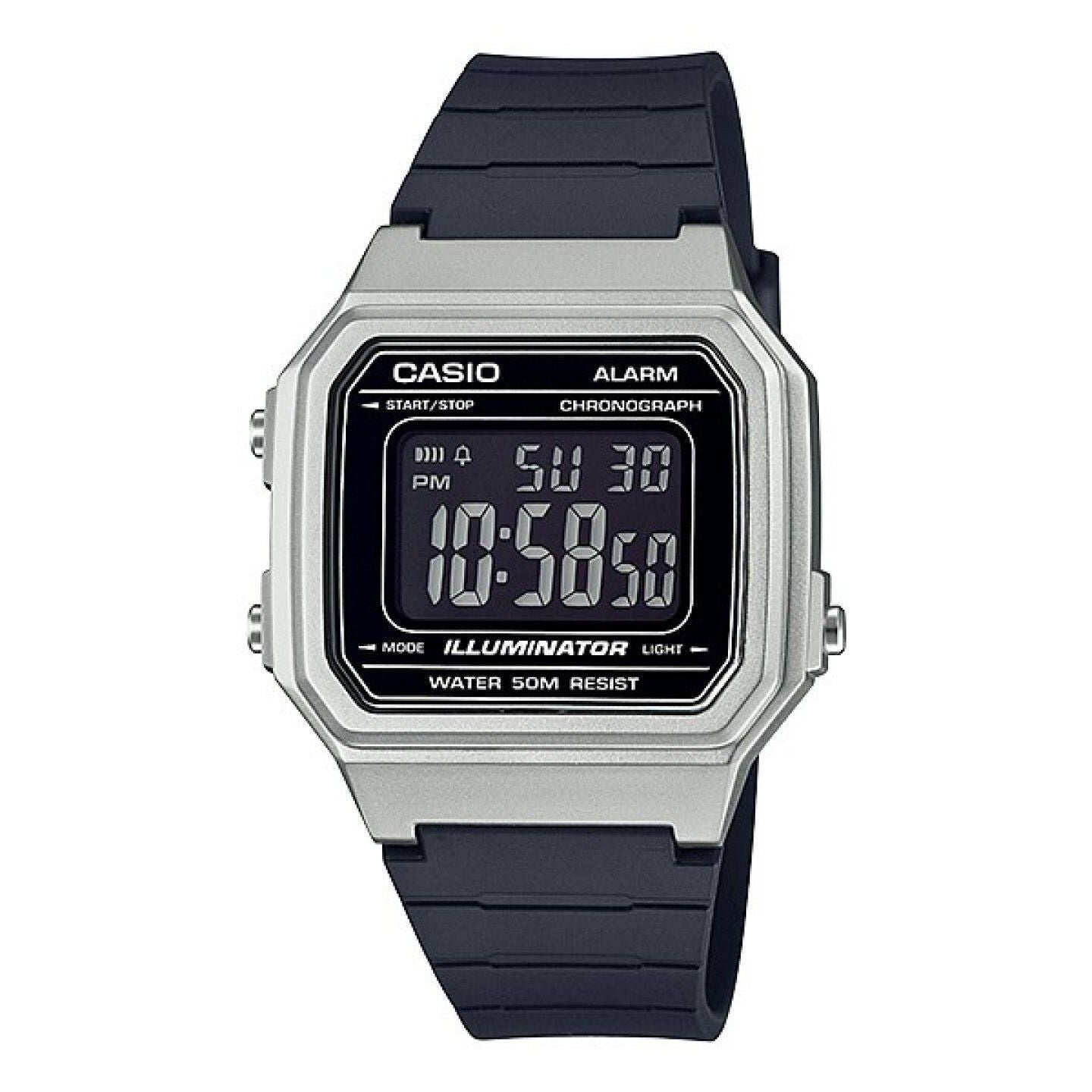 CASIO TIMELESS COLLECTION Mod. SPORT ILLUMINATOR WR 50M. ALARM. CHRONOGRAPH - SILVER - METAL SERIE wristwatch with resin strap