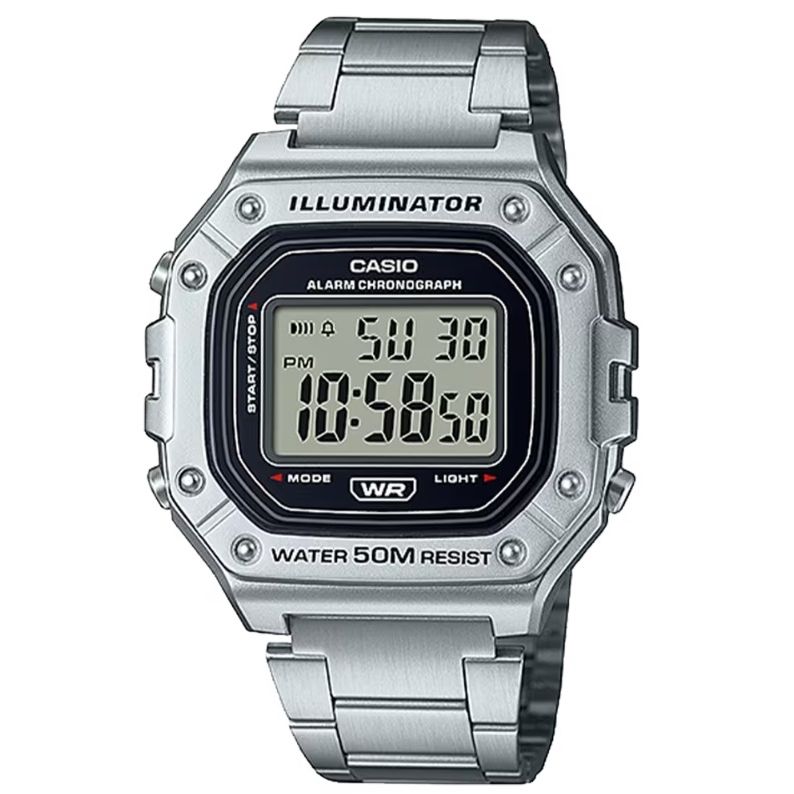 CASIO TIMELESS COLLECTION Mod. SPORT ILLUMINATOR WR 50M. ALARM. CHRONOGRAPH - SILVER - METAL SERIE wristwatch with digital display.