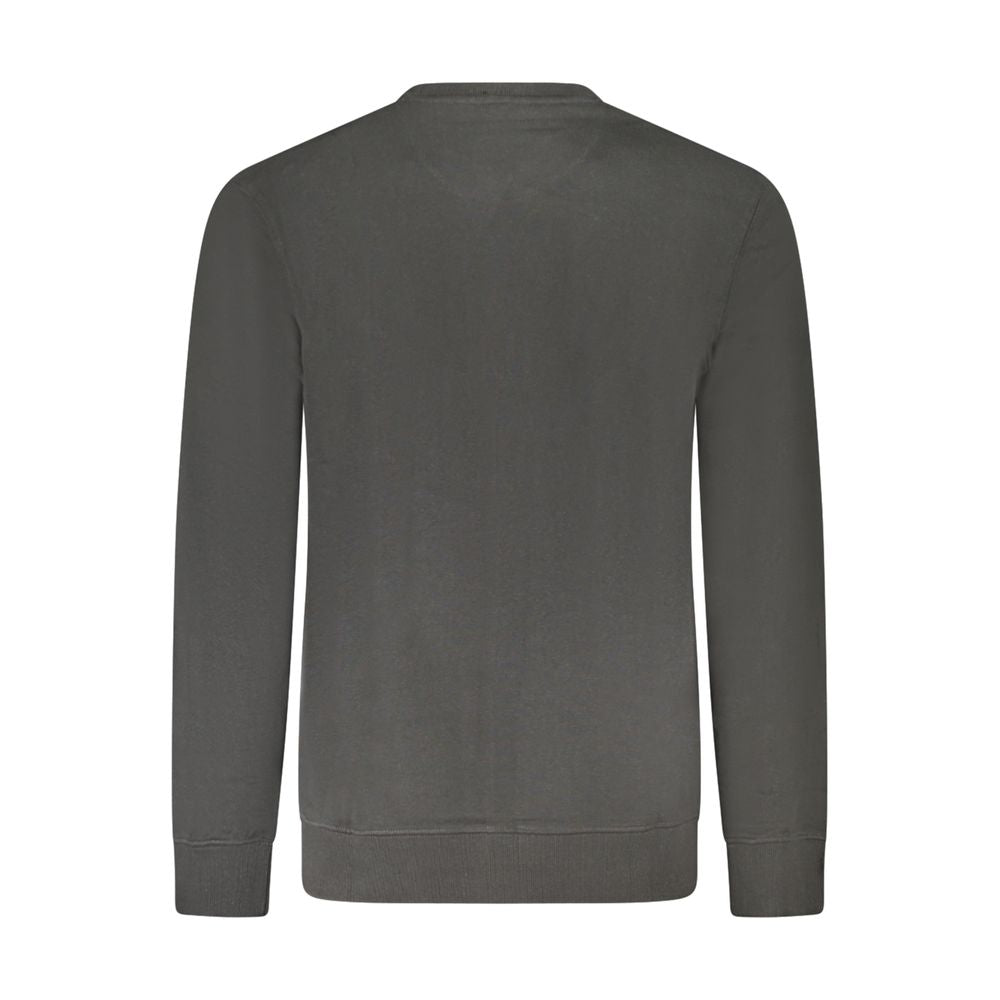 Back view of Wrangler Black Cotton Men Sweater with long sleeves and crew neck, showcasing sleek and stylish casual fashion.