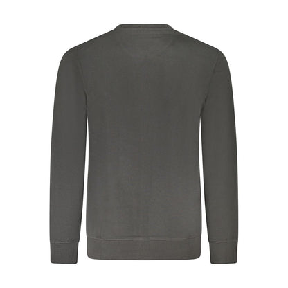 Back view of Wrangler Black Cotton Men Sweater with long sleeves and crew neck, showcasing sleek and stylish casual fashion.