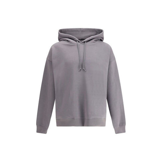 Alt Tag: Y-3 Gray Cotton Sweatshirt with hood and ribbed finishes, featuring a stacked logo and urban style, crafted for comfort and character.