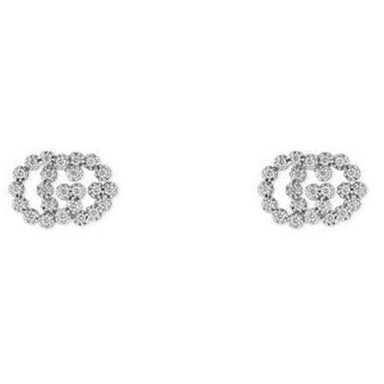 GUCCI JEWELS Mod. GG RUNNING lady's earrings in 18 Kt white gold with white diamonds, displayed in an official box.