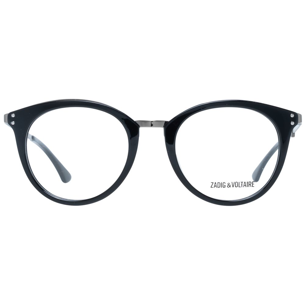 Zadig & Voltaire Chic Round Full-Rim Unisex Designer Glasses in black with a harmonized metal and plastic design, front view.