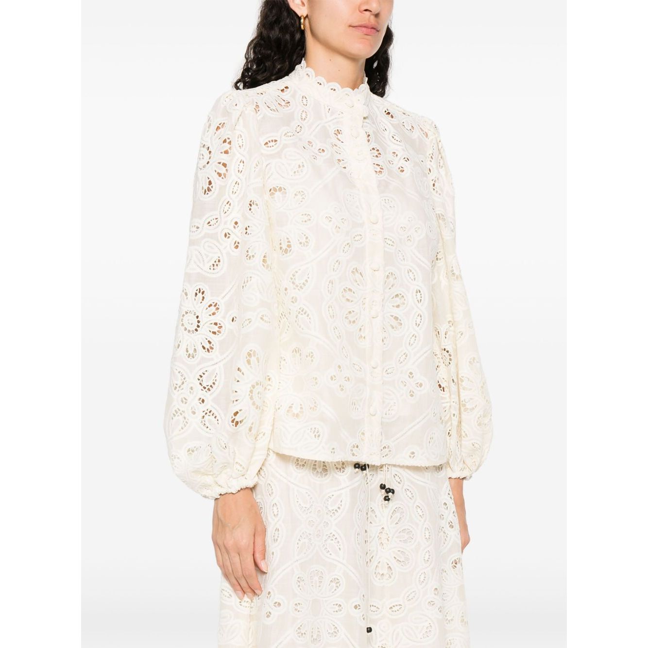 Zimmermann Shirts Ivory with floral cut-out detailing and elasticated cuffs, Rhiannon embroidered blouse for elegant style.