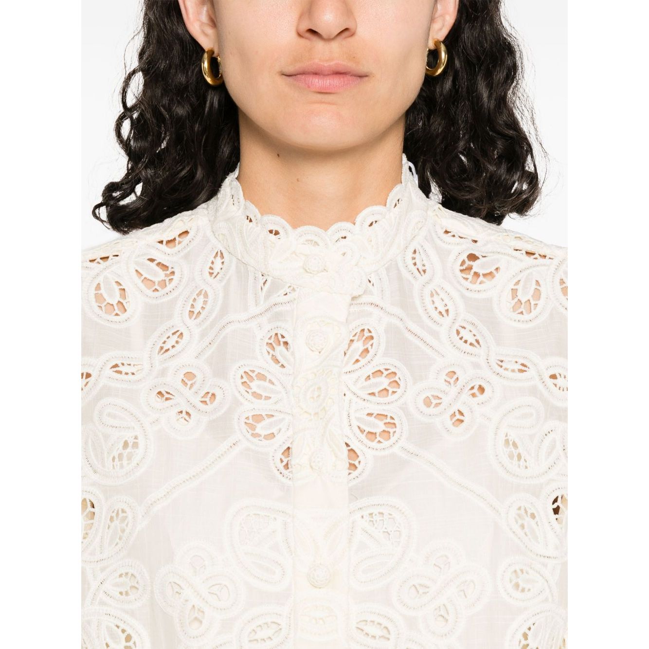 Zimmermann Shirts Ivory with floral cut-out design, front button fastening, long sleeves, elasticated cuffs, and embroidered detailing blouse.