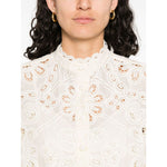 Zimmermann Shirts Ivory with floral cut-out design, front button fastening, long sleeves, elasticated cuffs, and embroidered detailing blouse.