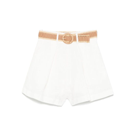 Zimmermann Shorts Ivory with belt loops, high-waisted design, rear zip, and two side slit pockets in Rhiannon linen.